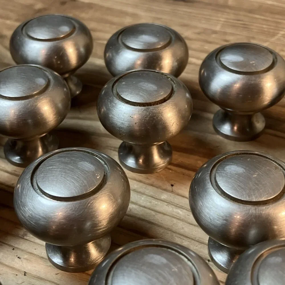 Lot Of 24 1.25 In Brushed Nickel Round Knob Heavy No Screws Previously Used